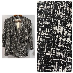 Allison Taylor Black & White Deep V Blouse 3/4 Length Sleeves Plus Size 2X